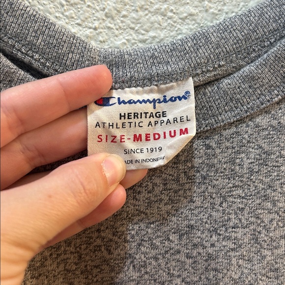 Champion Heritage Felt Lettering Signature Grey Crewneck T-Shirt Size Medium - Picture 3 of 8